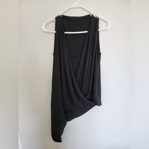 ECI Black Draped Sleeveless Asymmetric Top